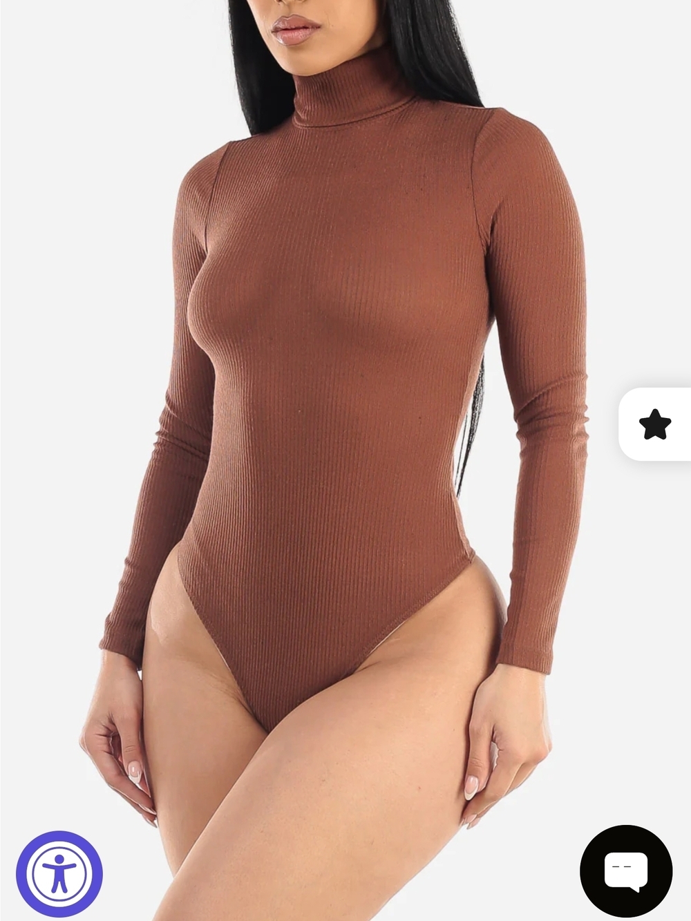 Ribbed Turtleneck Long Sleeve Bodysuit - Cocoa